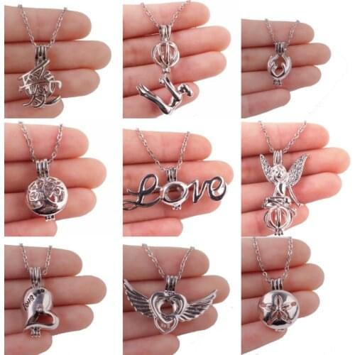 Words I Love You Angel wings Pearl Cage Locket Stainless Steel Necklaces Aromatherapy Diffuser Lover Gift Jewelry Accessories