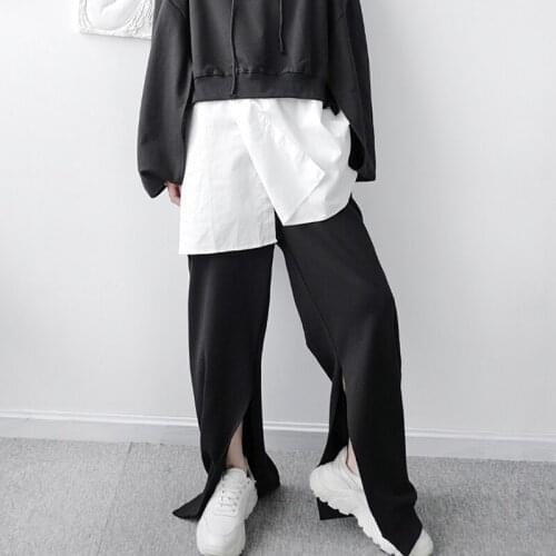 Mens Pants Spring Personality Slit Fashion Sports Casual Sweatpants Trendy Hairstylist Singer Stage Loose Wide Leg Pants