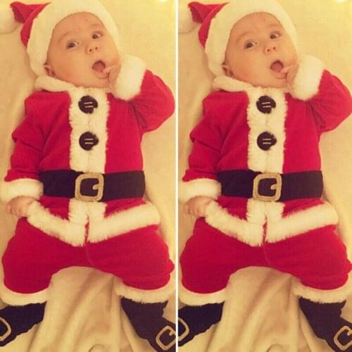 My First Christmas Girl Boy Baby Santa Claus Warm Fur Tops+Pants+Hat+Shoes 4PCS Winter Fleece Baby Girl Clothes 6M-3Y