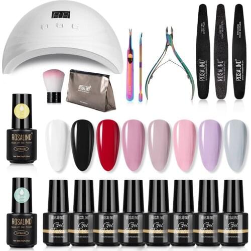 ROSALIND Manicure Gel kit UV LED Lamp Gel Nail Polish Semi Permanent Gel Varnishes Hybrid Lacquer Top Base For Nail Set 7ml Art