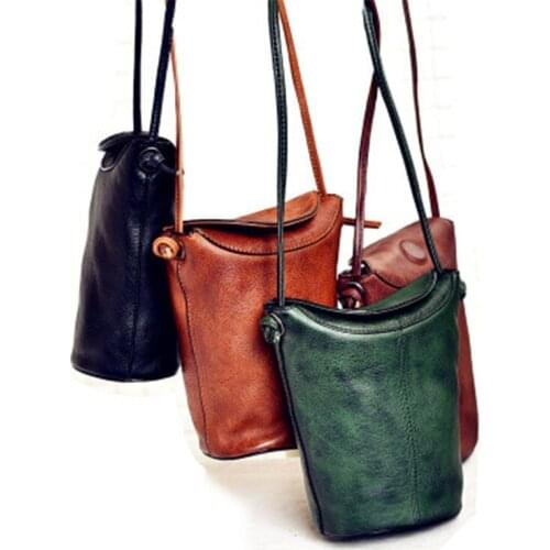 Original leather handmade vegetable tanned genuine leather mens and womens bag simple retro couple cross-body mini bucket bag