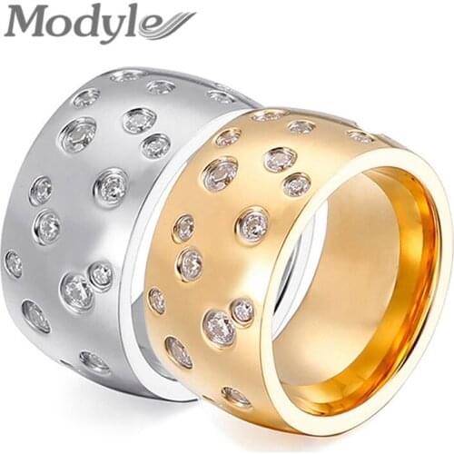 Modyle 2021 New Gold Silver Color Stainless Steel Female Ring Shining Crystal Wedding Promise Jewelry Accessories