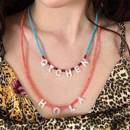 Shell Letter Necklace 4mm Natural Stone New Jewelry Women Short Customized Personalized Beaded Handmade Accessories For Women