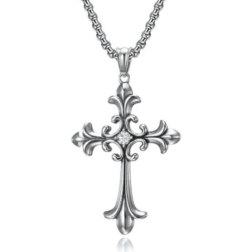 Stainless Steel Gig Cz Stone Gothic Cross Men Punk Rock Pendant Necklace Fashion Jewelry Gift For Him with Chain