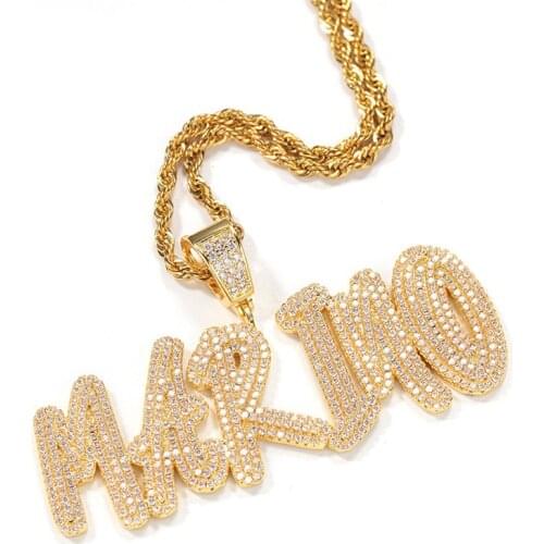 Custom Splice Personality Letter Name Pendants Necklaces for Men Hip Hop CZ Stone Bling Iced Out Rapper Jewelry Drop Shipping