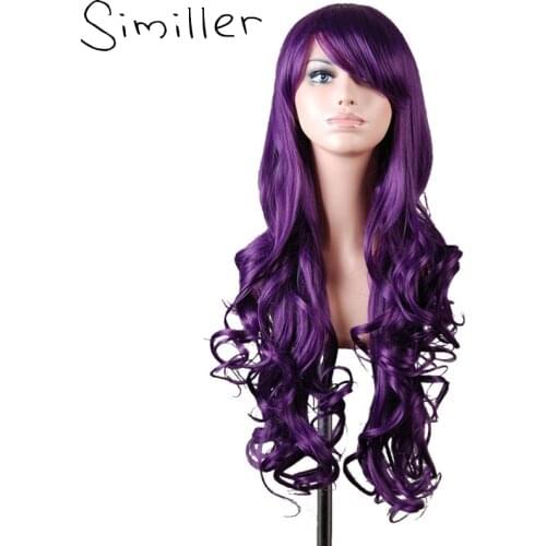 Similler 32" Women Long Hair High Temperature Fiber Curly Cosplay Wig Costume Red Green Blue Black Purple Grey