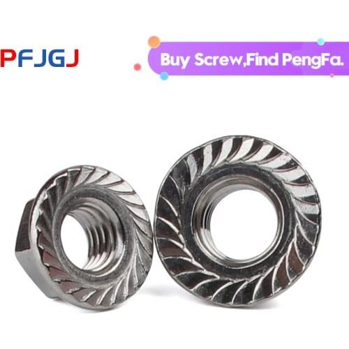 Peng Fa 201 304 316 stainless steel hexagonal flange nut anti-skid nut with teeth M3M4M5M6M8M12