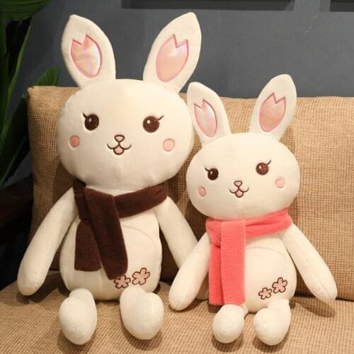 58-120cm Cherry Blossom Rabbit With Scarf Plush Toys Stuffed Animals Pillow Doll For Girls Kids Birthday Gifts Home Decor