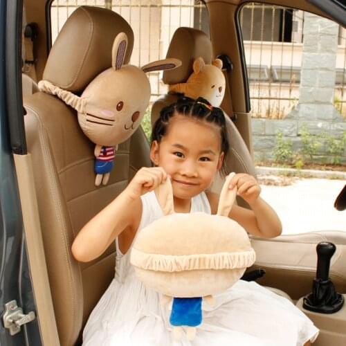 Cartoon car headrest pillow rabbit bear lion fox seat neck rest support cushion for kids children funny toys pillows short plus