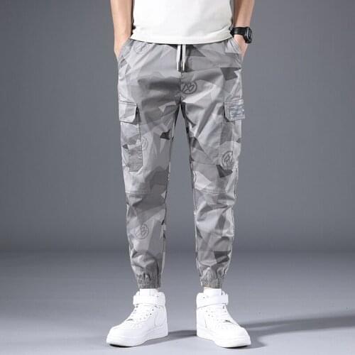 Casual Pants Plus Size Men Multi Pocket Drawstring Cargo Pants Large Size Elastic Waist Ankle-Length Pencil Pants Loose Trouser