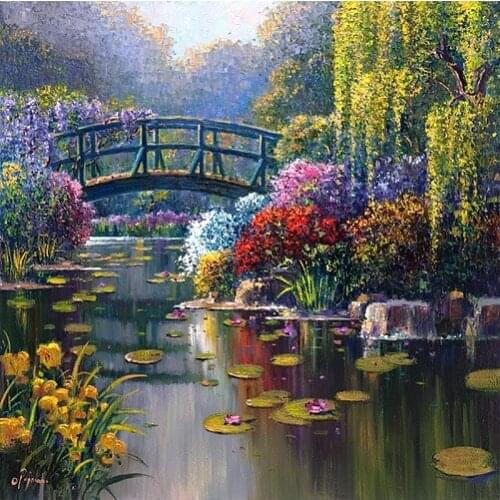 Pond Garden Scenery Needlework Crafts 14CT Handmade embroidery French DMC Quality Counted Cross Stitch Kit Set DIY