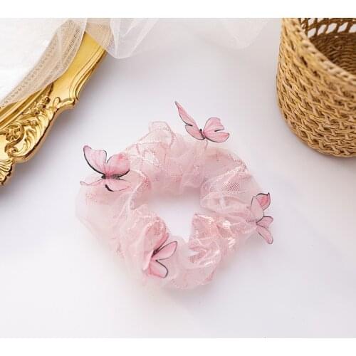 1pc Korean Japan Women Elastic Kawaii Mesh Hair Bands Tie Cute Sew Girls Lace Scrunchi Butterfly Tulle Headwear Hair Accessories