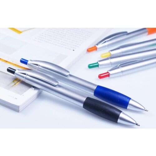 200 pcs/lot Silver custom logo pen color rubber grip ballpoint pen for writing stylo