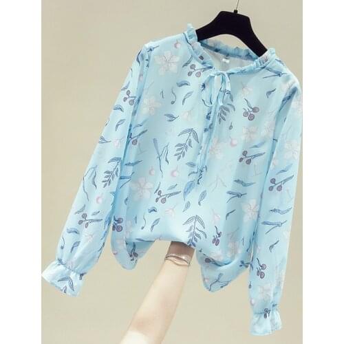 3XL Plus Size Long Sleeve Print Chiffon Blouse Shirt Tops Blouse Women Blusas Mujer De Moda 2021 Womens Tops And Blouses D764