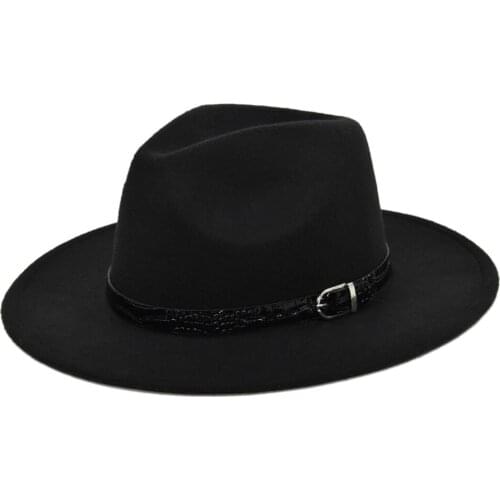Felt Top Hats for Women Ladies Fedoras Topper Wide Brim Jazz Hat Woolen Retro Vintage Flat-brimmed Womens Church Bowler Hats Cap