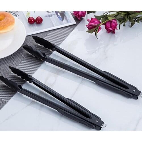 Silicone BBQ Grilling Tong Kitchen Cooking Salad Bread Serving Tong NonStick Barbecue Clip Clamp Stainless Steel Kitchen Gadgets