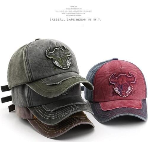 SLECKTON 100%Cotton Baseball Cap for Men and Women Retro Hip Hop Snapback Hat Fasion Bull Head Patch Hats Dad Hat Unisex Gorras