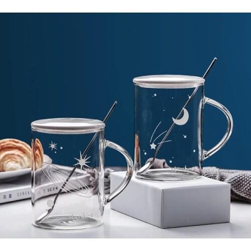 Luminous Glass Water Cup Beautiful Milk Breakfast Cup Household Flower Tea Cups Coffee Cups Home Office Gifts