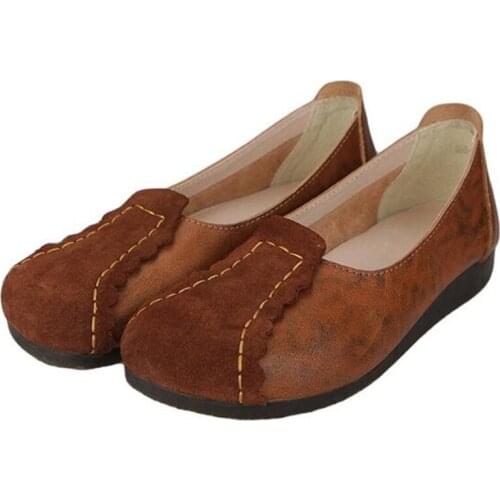 Genuine Leather Shoes Woman Spring Ladies Shoes Slip On Round Toe soft Retro Comfortable drive fashion Casual shoes for women