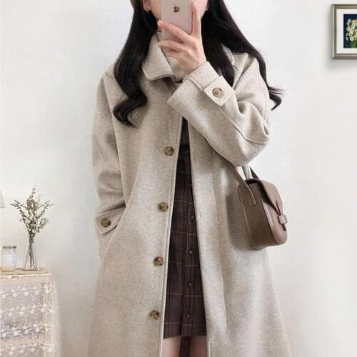 Japanese & Korean Casual Winter Woman Wool & Blends Coat Solid Wool Jacket Woolen Coat Windbreaker