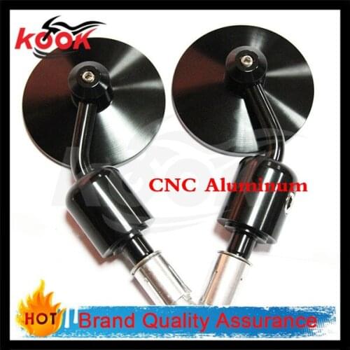 Kook-HSJ-014 Black Motorcycle Mirror CNC Aluminum 3" Round 7/8" Handle Bar End Foldable Side Mirrors