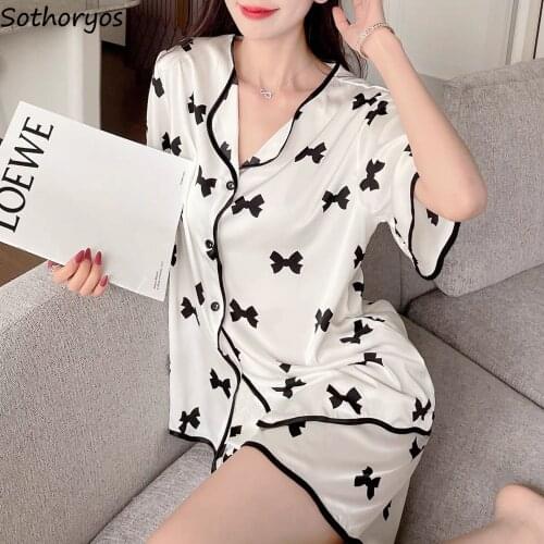 Women Pajama Sets Printed Lovely Girls Short Sleeve Tops Elastic Waist Shorts Soft Sleepwear Summer Home Lounge Large Size M-5XL