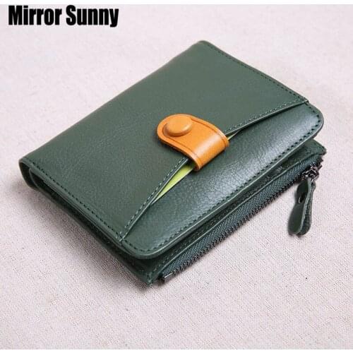 Genuine Leather Women Short Wallet Female Fold Head Layer Cowhide Simple Small Purse Multi-functional Handy Card Zipper Wallets