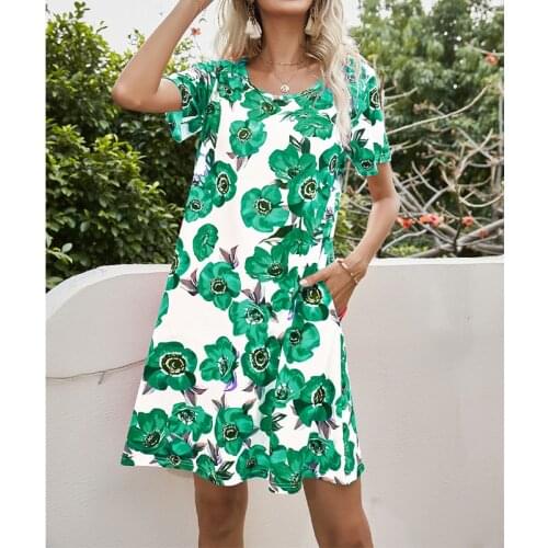 Summer Dress Women Sundress Holiday Vintage Party Casual Vestidos Female Plus Size Short Sleeve Flower Printed Fashion Boho