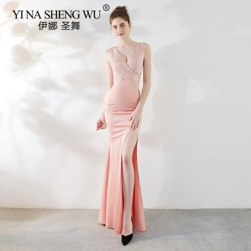 Sweet Pink Mermaid Dress with Diamonds Sexy High Slit Criss-Cross Long Dress Elegant Abiti da Sera Lunghi Vestido Noche Mujer