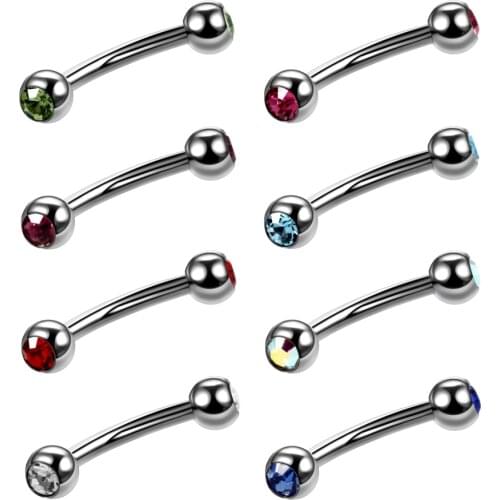 1Pc Titanium Eyebrow Ring Curved Barbells Eyebrow Piercing Crystal Earring Piercings Bar Body Jewelry Helix Piercing Ring 16G