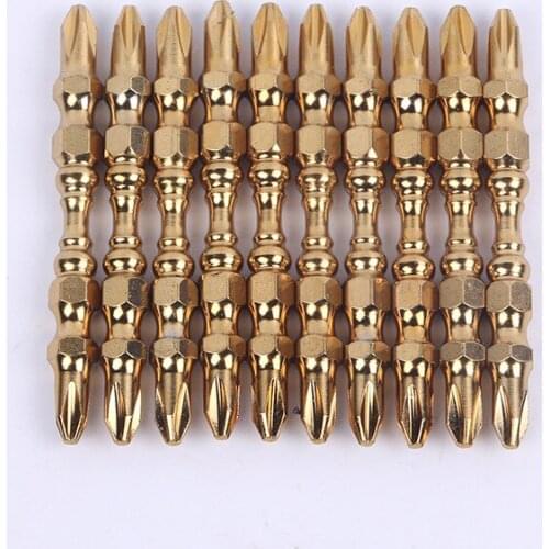 10pcs/set 1/4" 65mm Golden Screwdriver Bits PH2 Phillips Magnetic Screw Driver Double Head Plasterboard Drywall Screwdriver Bit
