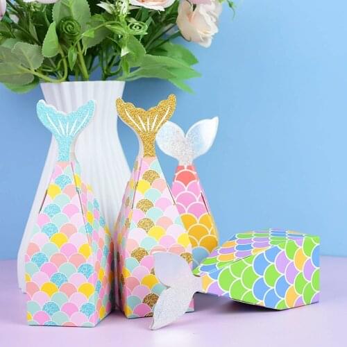 10pcs Mermaid Present Boxes Cardboard Paper Gifts Box Birthday Baby Shower Favors Treat Cupcake Candy Cookies Packaging