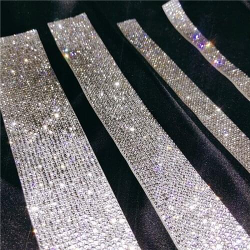 Shiny flat back White with strass Apparel sticker hotfix rhinestones self-adhesive stones tape DIY decorative dance dress weddin