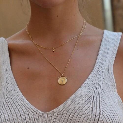 18k Gold-plated Roman Retro stars Charms Chain Necklace Pendant Sweater Chain For Women Statement Autumn ornament