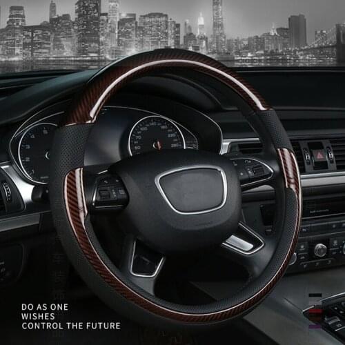 O Shape Steering Wheel Cover Microfiber Leather + Carbon Fibre 38CM Car Wheel Cover Interior Accessories