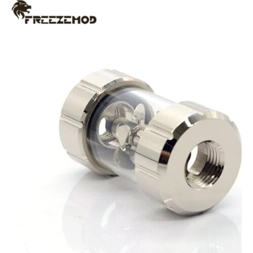 FREEZEMOD Silver Metal Cylinder Water Flow Indicator Impeller IndustrialLiquid Flow Meter Observing Water Cooler, Flow Modding
