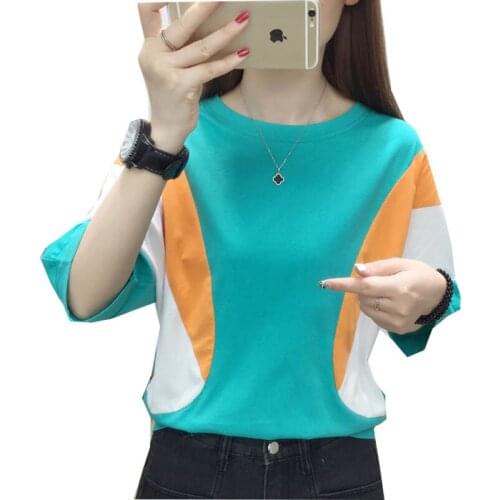 GGRIGHT Summer Oversize Short Sleeve T-Shirt Women Casual Basic Tee Shirt Women O-neck Cotton Patchwork Harajuku Tops Female
