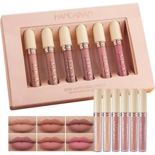 HANDAIYAN 6Pc/Set Velvet Matte Long Lasting Waterproof Lipstick Sexy Nude Non-Stick Cup Lips Makeup Lip Balm Cosmetics TSLM2