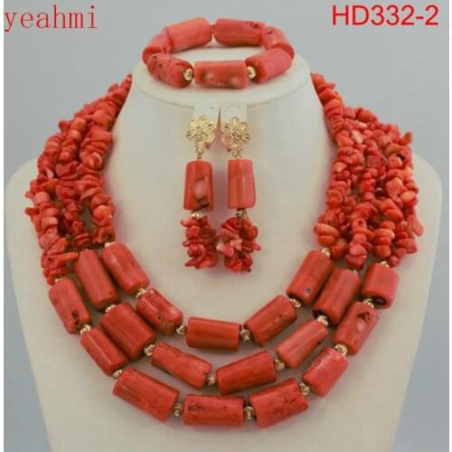 Coral Bead Sets Jewelry Latest Design Nigerian Beads Necklace Set Bridal Jewelry Set Free Shipping HD330-3