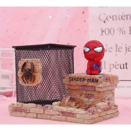 Marvel creative cartoon anime spiderman pen holder resin craft iron net pen holder student creative home crafts