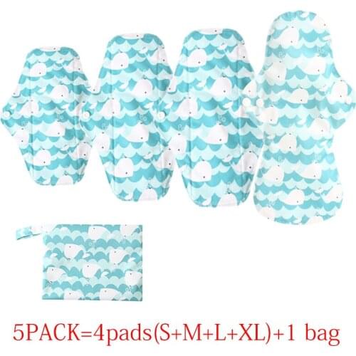 Ohbabyka 4+1 Sets Reusable Bamboo Charcoal Sanitary Pads Regular Flow Pads Health Menstrual Cloth Pads Reusable Sanitary Towels