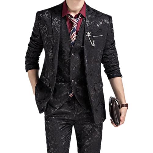 Fashion Boutique Men Leisure Business Suits Trousers Waistcoat / Male Flower Suit Blazers Jacket Coat Vest Pants 3 Pieces Sets