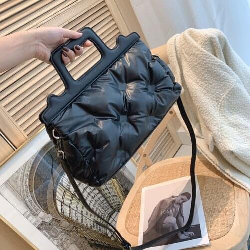 Fashion Space Padded Women Handbags Designer Quilted Shoulder Bag Luxury Pu Leather Down Crossbody Messenger Bag Large Tote 2021