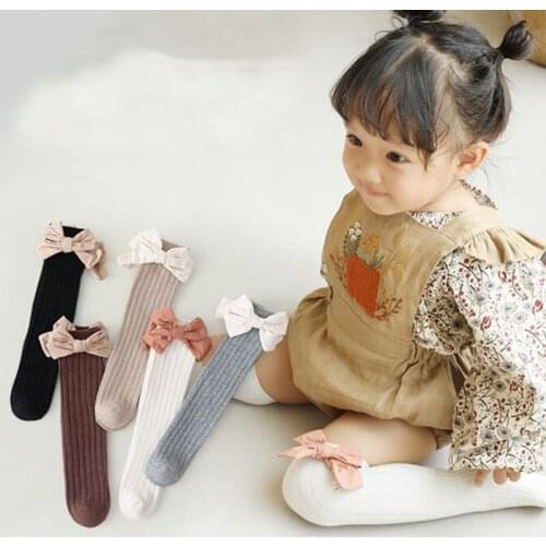 2021 New Girls Big Bow Knee High Long Soft Kids Socks Baby Girls Socks New Toddlers Bowknot Cotton Newborn Socks