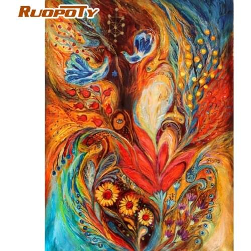 RUOPOTY Frame DIY Oil Painting By Numbers For Adults With Frame Abstract Phoenix Drawing Coloring By Numbers For Home Decors