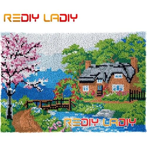 Latch Hook Kits Flowering Garden DIY Carpet Rug Needlework Plush Wall Hanging Chunky Yarn Art Crocheted Floor Mat Hobby & Crafts