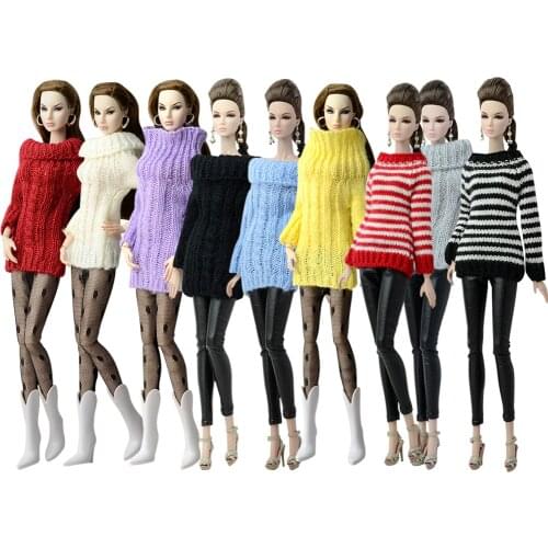 NK Fashion Doll Coat Pure Manual Clothes Knitted Handmade Sweater Tops Dress For Barbie Doll Accessories Girls' Toys JJ