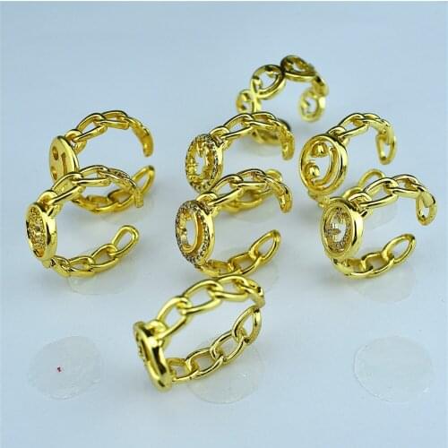 2021 new opening adjustable hollow out smiling face micro inlaid ring mens and womens versatile jewelry wholesale gifts