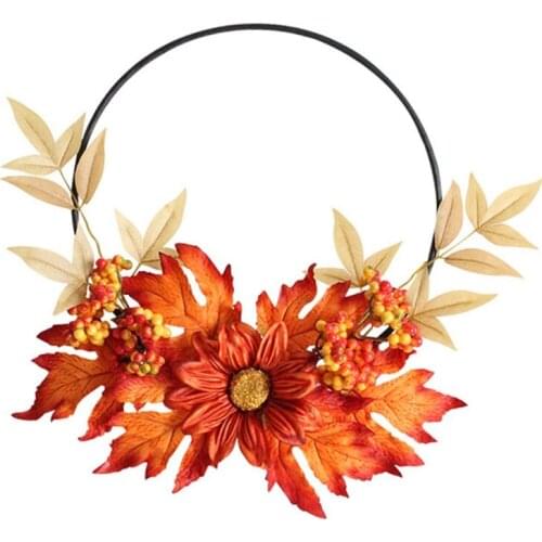 50LB Fall Wreath Decoration Autumn Wreath with Maple Leaves Berries Harvest Wreath