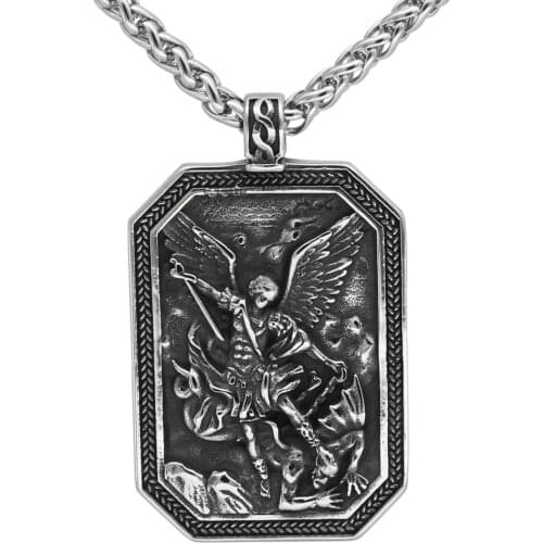Stainless steelCROSS SHIELD PRAYER MEDAL Amulet PENDANT ST.MICHAEL ARCHANGEL NECKLACE